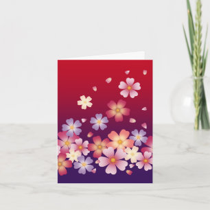 Cartão De Notas Doce Sakura Brilhante Kimono Estilo Vermelho e Rox