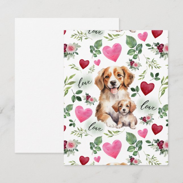 Cartão De Notas Dog Love Valentine’s Day Card in White (Frente/Verso)