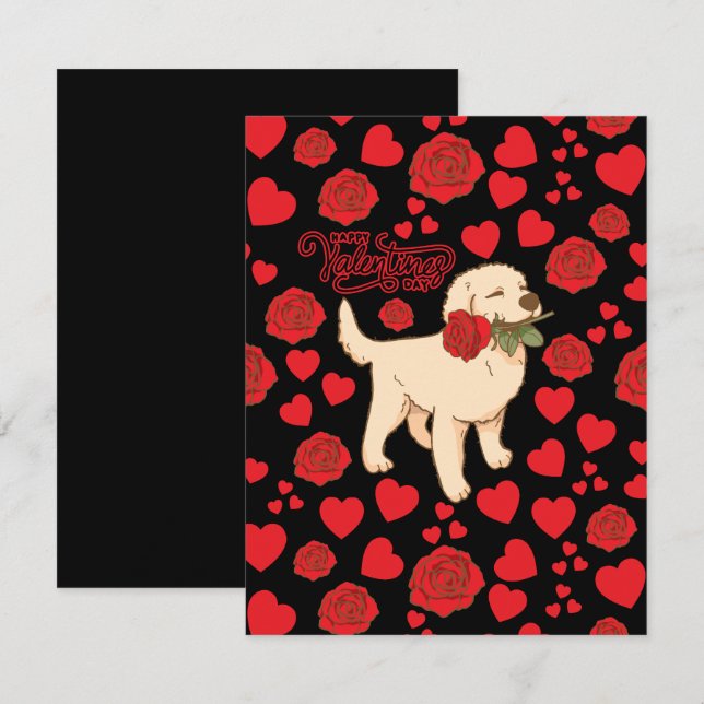 Cartão De Notas Dog Lover Valentine’s Day Card in Black (Frente/Verso)