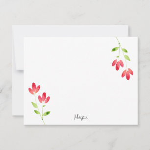 Cartão De Notas Dois Sistemas de Flor de Aquarela Vermelha