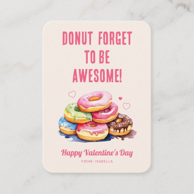 Cartão De Notas Donut Forget to Be Awesome Kids Valentine (Frente)