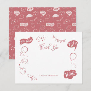 Cartão De Notas Doodle Modern Graduation Blush Pink Obrigado