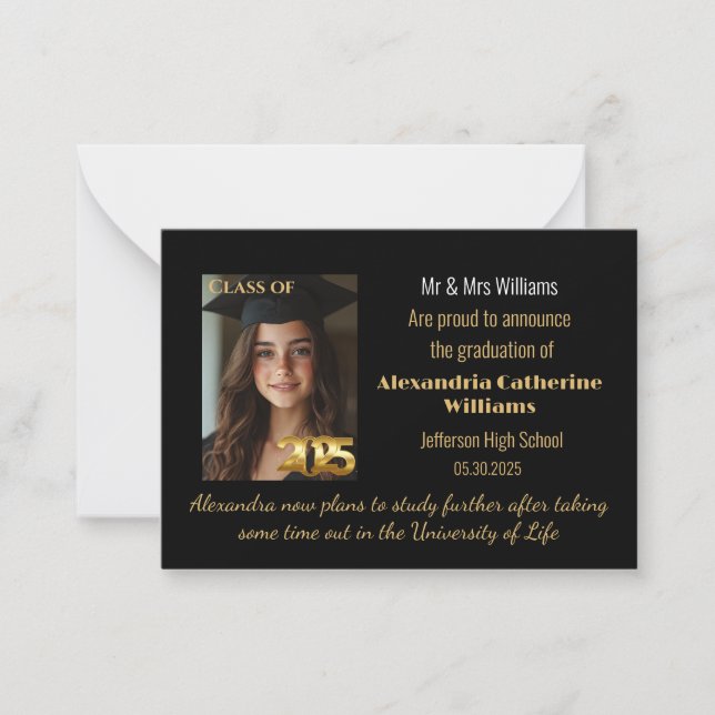 Cartão De Notas Dourada classe de placa de lançamento de graduação (Frente)