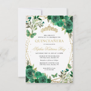 Cartão De Notas Dourado Verde Floral de Orçamento Tiara Quinceañer
