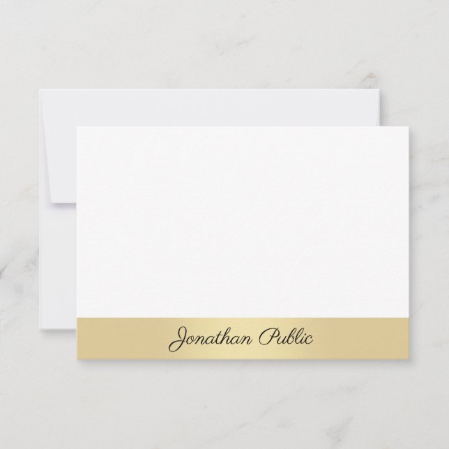 Cartão De Notas Dourado visual moderno com nome de script calligra (Frente)