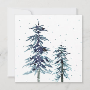 Cartão De Notas Duas Árvores de Pinheiro de Inverno de Aquarela 2