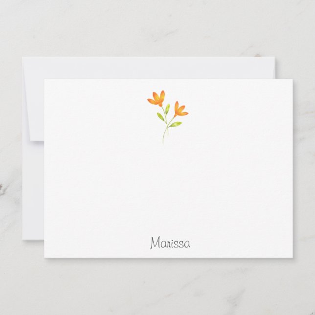 Cartão De Notas Duas Flores De Cor De Água Laranja (Frente)