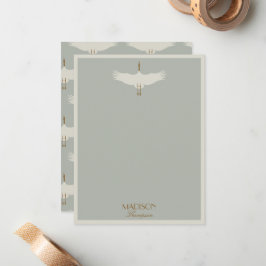 Cartão De Notas Dusty Blue Neutral Birds Swans Art Deco Monograma