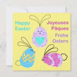 Cartão De Notas Easter Egg-Bunnies saúda inglês francês alemão