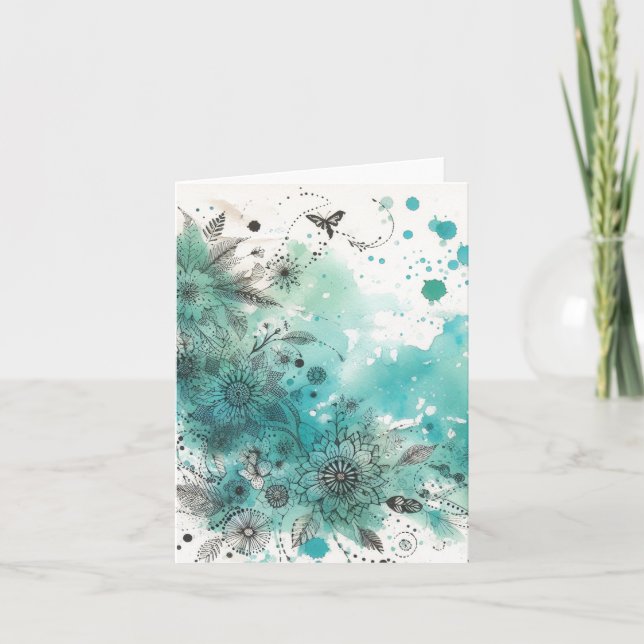 Cartão De Notas Efêmeras Aquarela Antigo Em Branco (Frente)