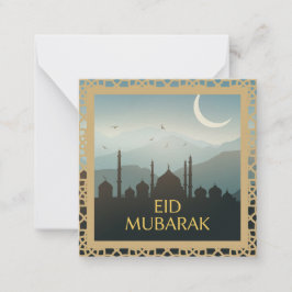Cartão De Notas Eid Mubarak em fundo azul claro
