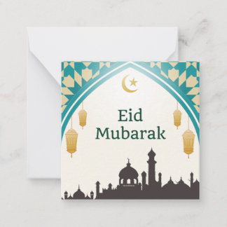 Cartão De Notas Eid Mubarak em Placa de Nota de Fundo Branca