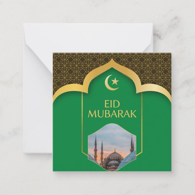 Cartão De Notas Eid Mubarak em tela verde (Frente)