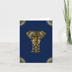 Cartão De Notas Elefante Dourado Azul