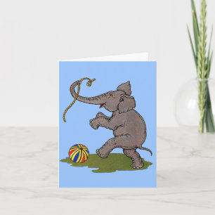Cartão De Notas elefante feliz brincando com corda e bola