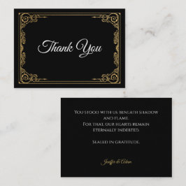 Cartão De Notas Elegant black and gold Gothic wedding Thank You