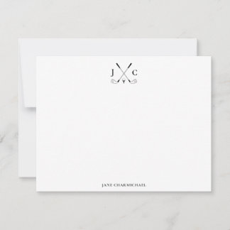 Cartão De Notas Elegant Black Golf Monogram Flat Note Card