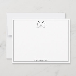 Cartão De Notas Elegant Black Golf Monogram Flat Note Card
