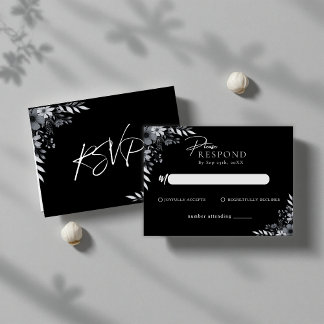 Cartão De Notas Elegant Black Minimalist Floral Wedding RSVP