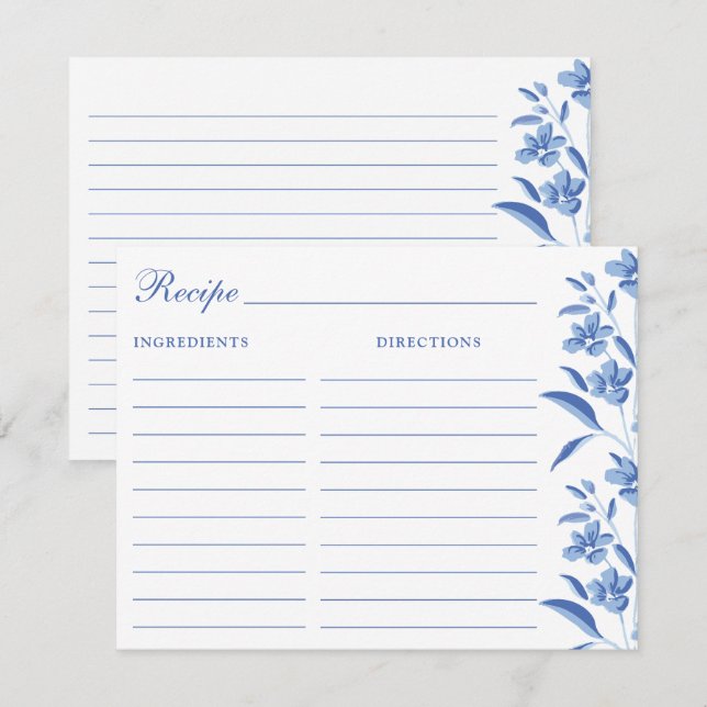 Cartão De Notas Elegant Blue & White Recipe Cards (Frente/Verso)