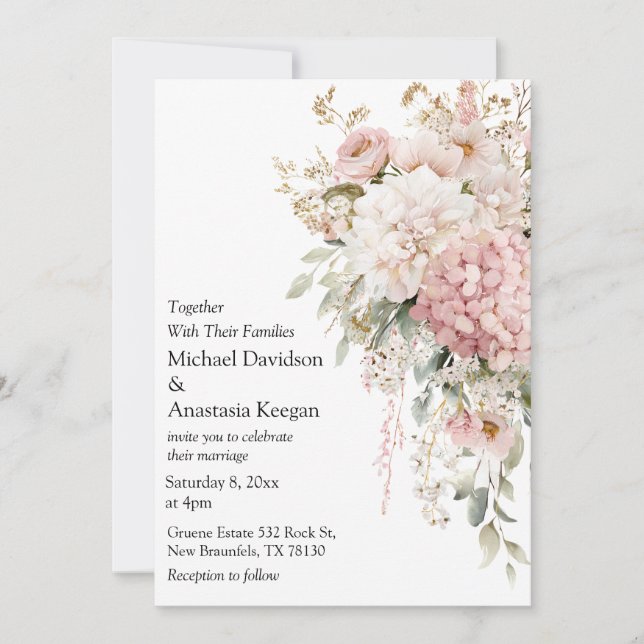 Cartão De Notas Elegant Floral Pink script Wedding Invitation  (Frente)