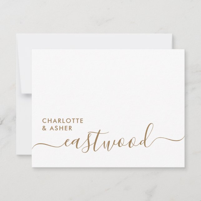 Cartão De Notas Elegant Gold Script Wedding Monogram Note Card (Frente)