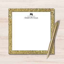 Cartão De Notas Elegant Gold Texture Black Border Monogram Name 