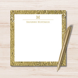Cartão De Notas Elegant Gold Texture One Border Monogram Name 