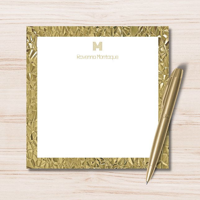 Cartão De Notas Elegant Gold Texture One Border Monogram Name  (Criador carregado)