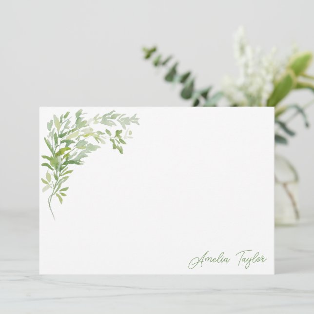 Cartão De Notas Elegant Greenery Botanical Personalized Stationery (Em pé/Frente)