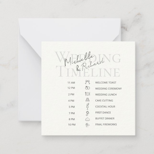 Cartão De Notas Elegant Ivory Bold Script Wedding Timeline Program (Frente)
