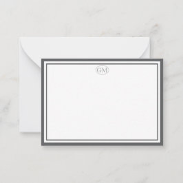 Cartão De Notas Elegant Minimalist Monogram Gray Two Border