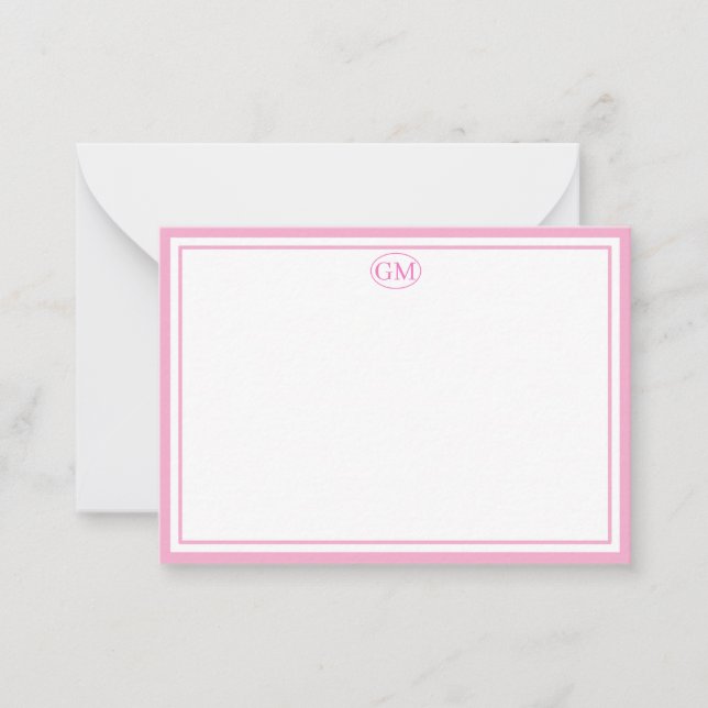 Cartão De Notas Elegant Minimalist Monogram Pink Two Border  (Frente)