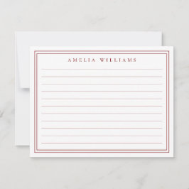 Cartão De Notas Elegant Minimalist Red Two Border Ruled