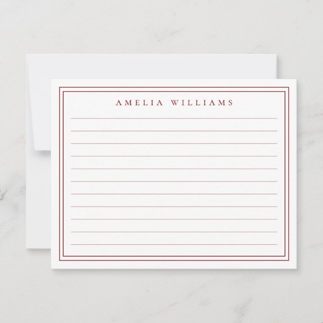 Cartão De Notas Elegant Minimalist Red Two Border Ruled (Frente)