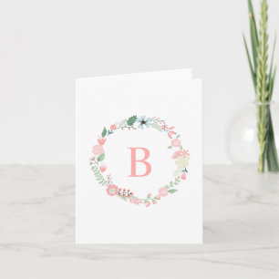 Cartão De Notas Elegant Monogrammed Floral Wreath