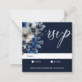 Cartão De Notas Elegant Navy Blue Floral RSVP