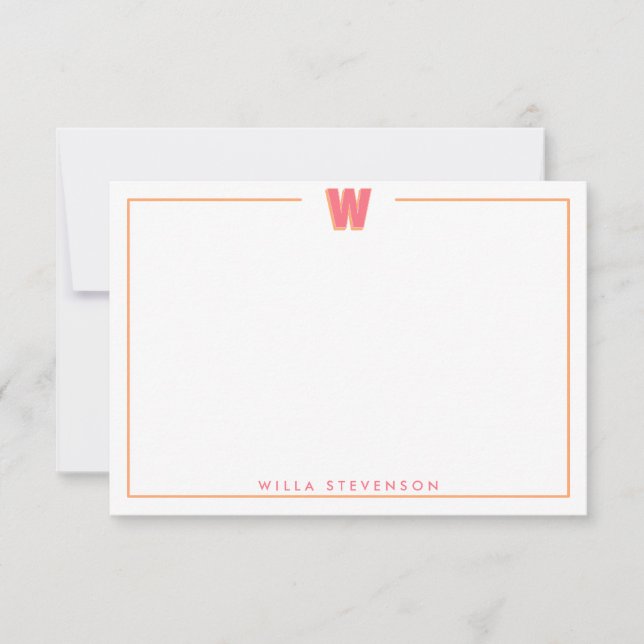 Cartão De Notas Elegant Personalized Monogram 3D Letter W Initial  (Frente)
