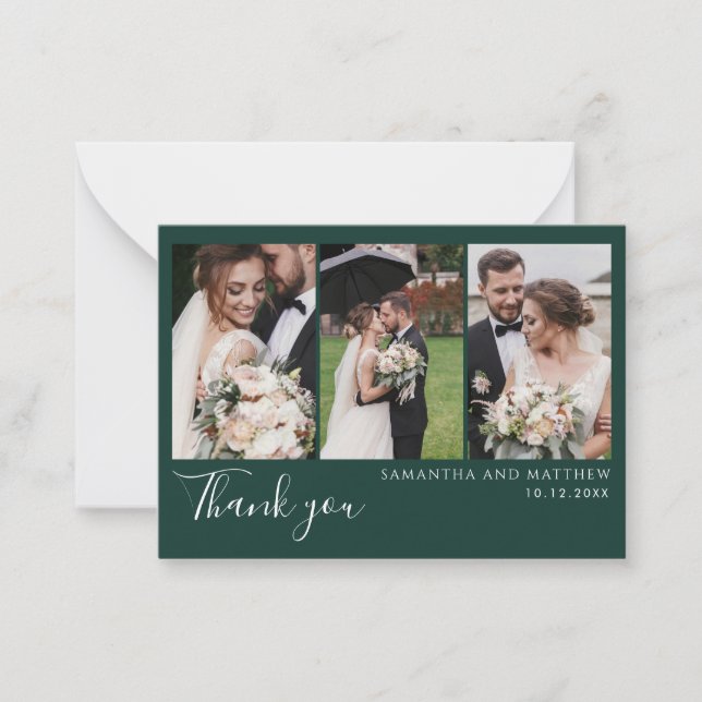 Cartão De Notas Elegant Photos Modern Wedding Thank You (Frente)