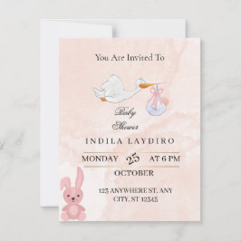 Cartão De Notas Elegant Pink Stork Baby Shower 