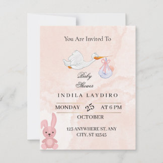 Cartão De Notas Elegant Pink Stork Baby Shower 