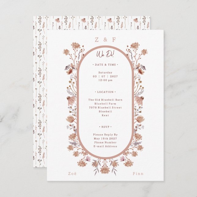 Cartão De Notas Elegant Pretty Floral Botanical Wedding Invitation (Frente/Verso)