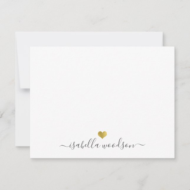 Cartão De Notas Elegant Script Name Faux Gold Foil Heart  (Frente)