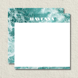 Cartão De Notas Elegant Seafoam Silver Stripe Custom Name Wedding
