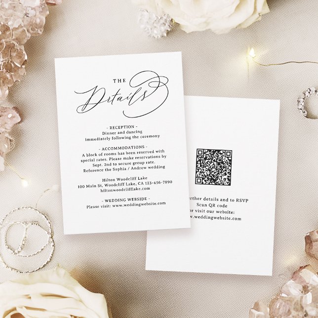 Cartão De Notas Elegant Swirl Script QR Code Wedding Details (Elegant Swirl Script QR Code Wedding Details Note Card)