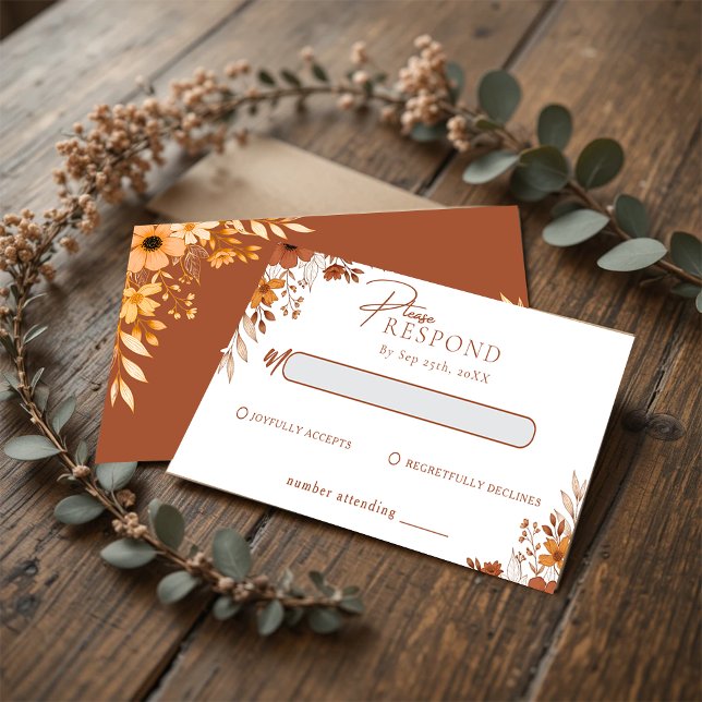 Cartão De Notas Elegant Terracotta Floral Wedding RSVP (Elegant Terracotta Floral Wedding RSVP Note Card)