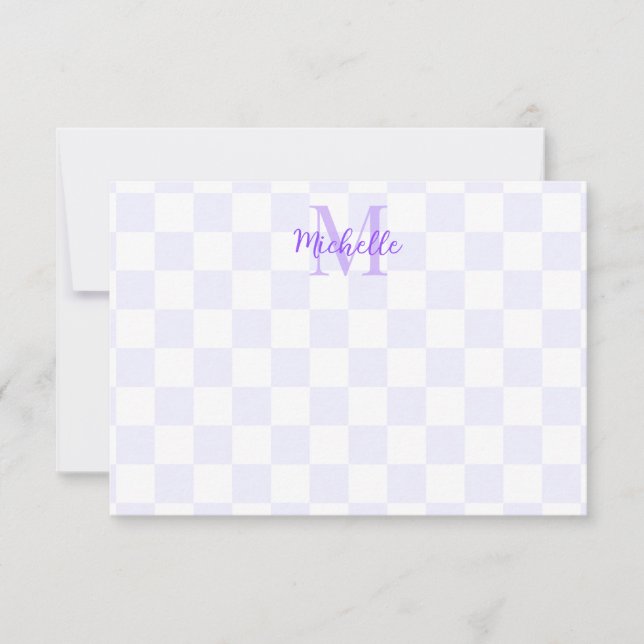 Cartão De Notas Elegant White and Purple Checkerboard Personalized (Frente)