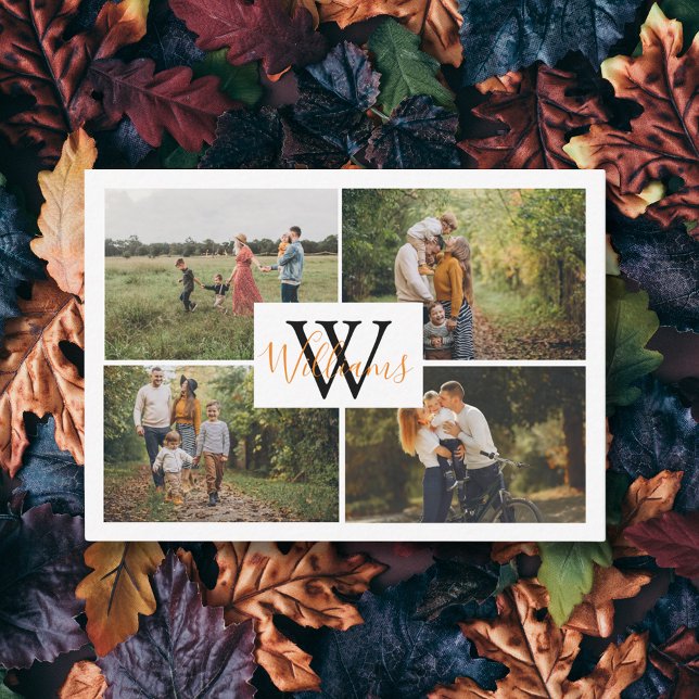 Cartão De Notas elegante 4 fotos colage monograma graças (Criador carregado)