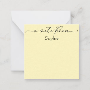 Cartão De Notas Elegante "A Note From" em amarelo claro simples