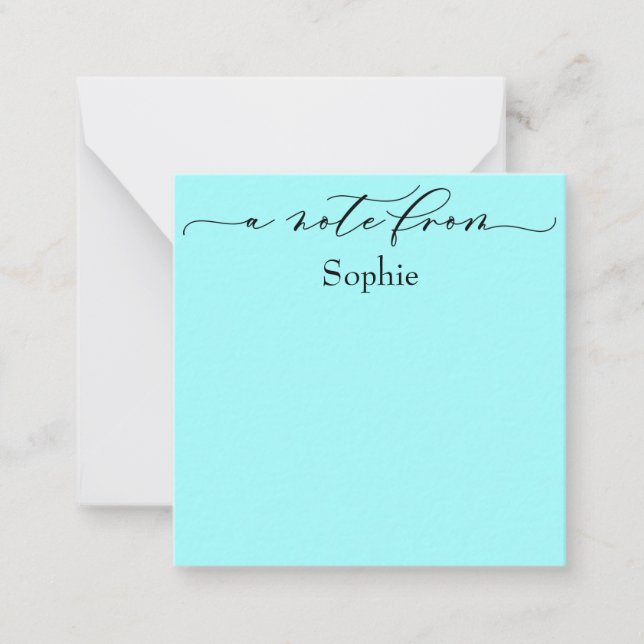 Cartão De Notas Elegante "A Note From" em Aqua Simples (Frente)